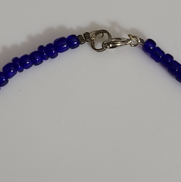 OLD Vintage blue leaves leaf Czech pressed molded glass necklace beaded cobalt - Picture 6 of 9